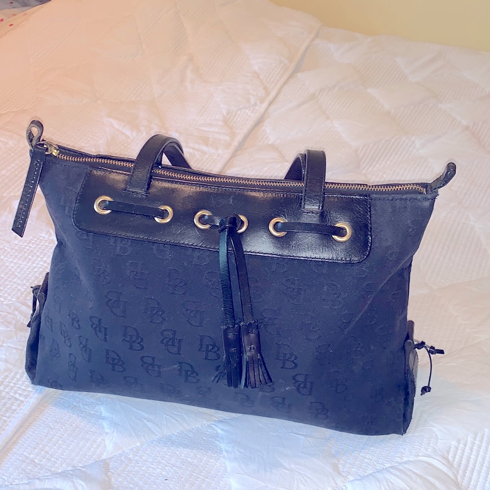 DOONEY & BOURKE Satchel Bag Black Signature Canvas Two Handles Top Zip Classic